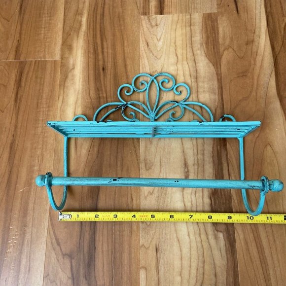 Vintage Rustic Turquoise Iron Metal Hanging Vanity Craf Room Bathroom Organizer - Picture 5 of 6
